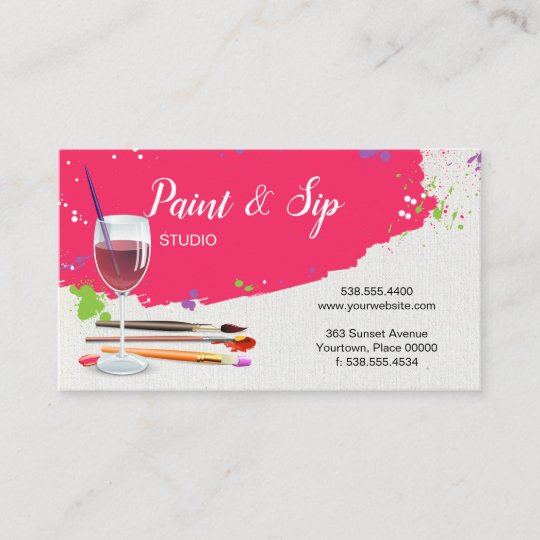 Paint and Sip Wine Glass Art Studio Business Card