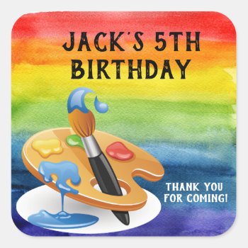 Paint Art Birthday Party Square Sticker by ThreeFoursDesign at Zazzle