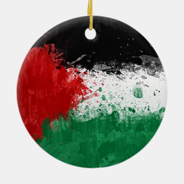 Paint Art Grunge Palestine Flag Ceramic Ornament (Back)
