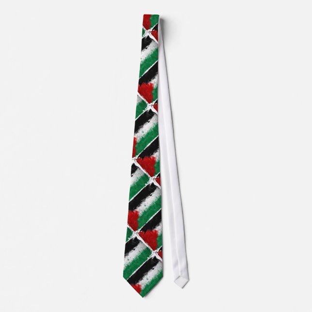 Paint Art Grunge Palestine Flag Neck Tie (Front)