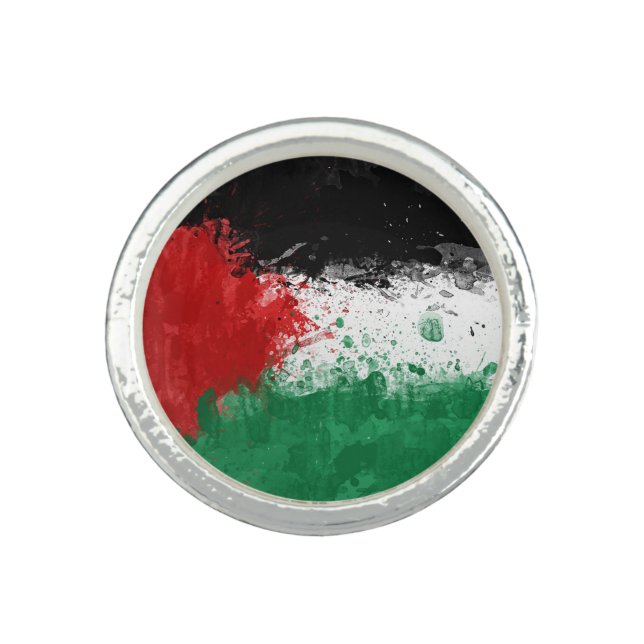 Paint Art Grunge Palestine Flag Ring (Front)