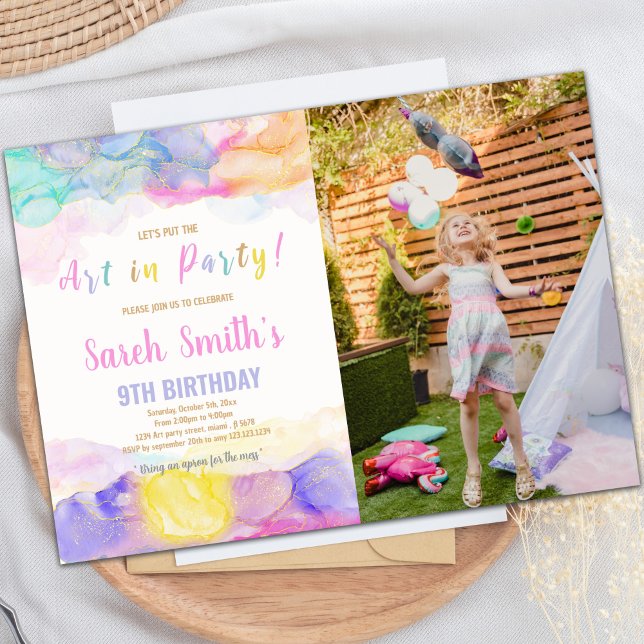Paint Birthday Invitation with Photo (Rainbow Color Paint Birthday Invitations photo)