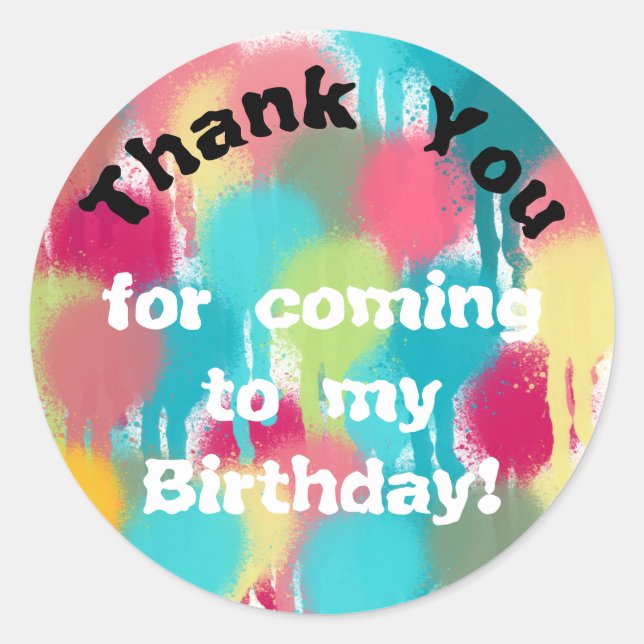 Paint Birthday Thank You Classic Round Sticker (Front)