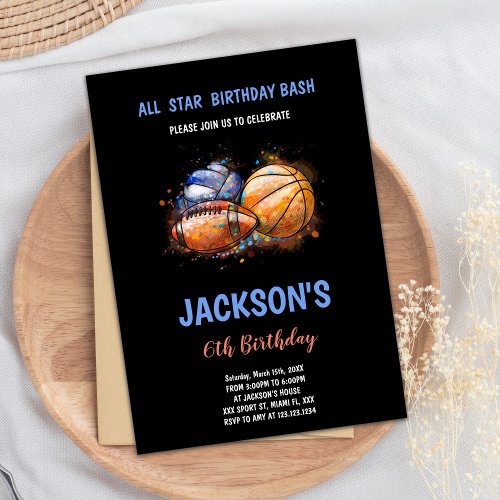 Paint Black Sports Birthday Invitations