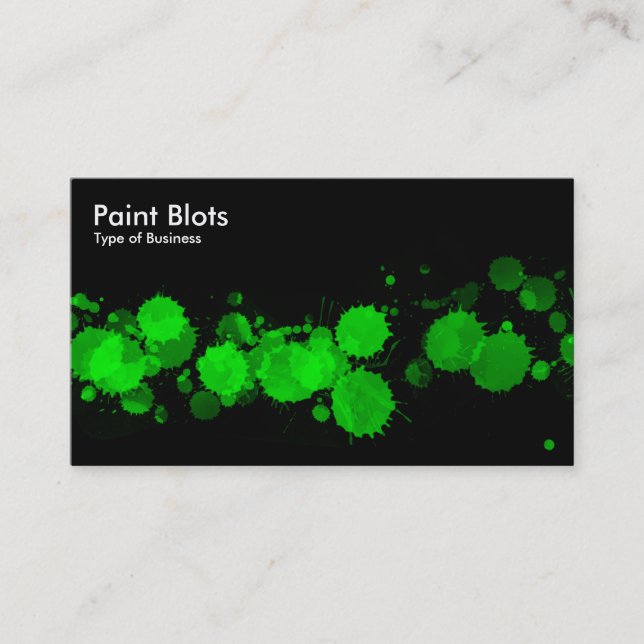 Paint Blots - Green on Black Business Card (Front)