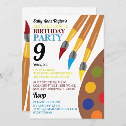 Paint Brush and Palette, Arts and Crafts Birthday (Front/Back)