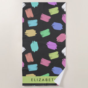 Paint Brush, Colorful Brush Strokes, Your Name Beach Towel