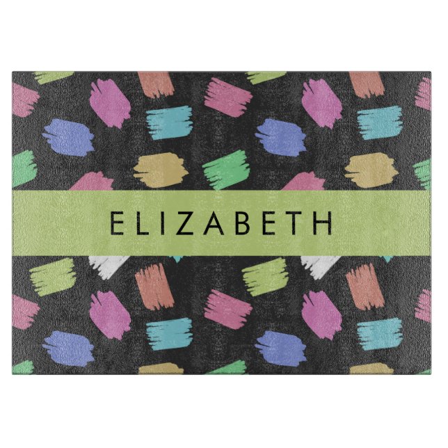 Paint Brush, Colorful Brush Strokes, Your Name Cutting Board (Front)