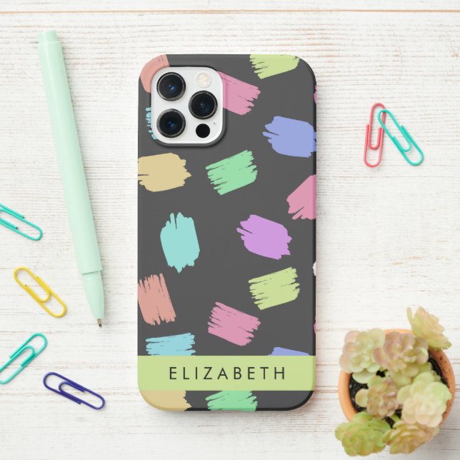 Paint Brush, Colorful Brush Strokes, Your Name iPhone Case (On Desk)