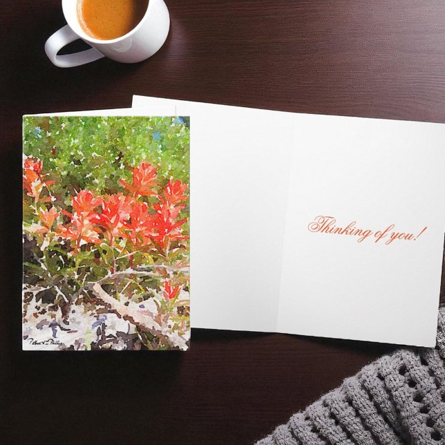 Paint Brush Flower Watercolor Personal Greeting Card (floral cover folding greeting card and inside template text)