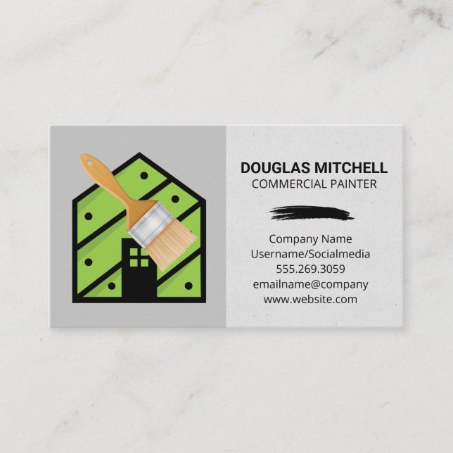 Paint Brush | Green Home Logo Business Card (Front)