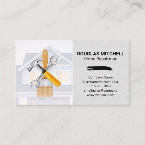 Paint Brush Hammer Wrench  Residential Home Business Card