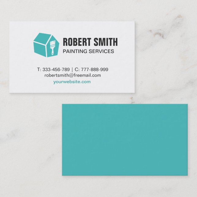 Paint Brush House Icon Logo Painting Business Card (Front/Back)