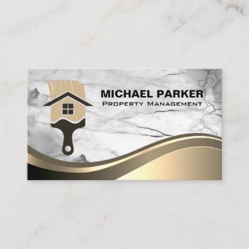 Paint Brush Logo | Marble Metallic Background Business Card by lovely_businesscards at Zazzle