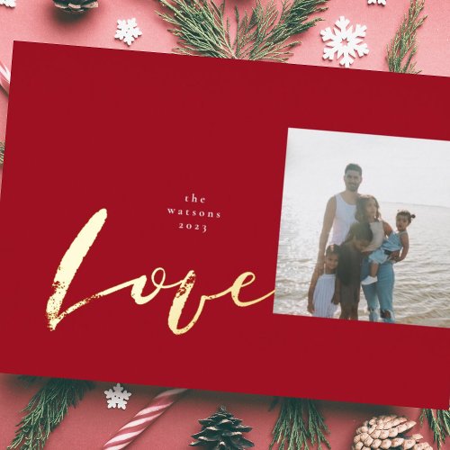 Paint Brush LOVE  Photo Frame  Minimalist JOY Foil Holiday Card