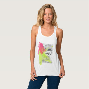 Paint Brush Stroke Beach Flamingo Bird, Racerback Tank Top