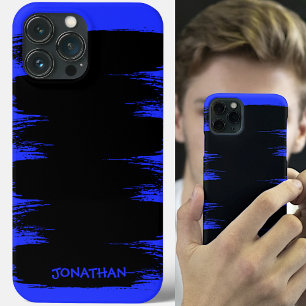Paint Brush Stroke Custom Name Black Blue Cool iPhone 12 Case