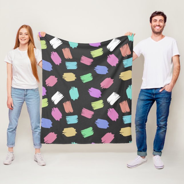Paint Brush Strokes, Colorful Brush Strokes Fleece Blanket (In Situ)