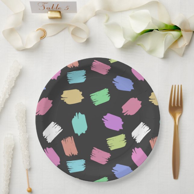 Paint Brush Strokes, Colorful Brush Strokes Paper Plates (Wedding)