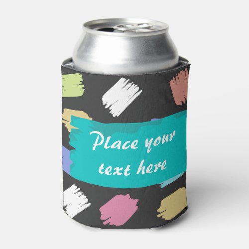 Paint Brush Strokes on Black Custom Text Can Cooler