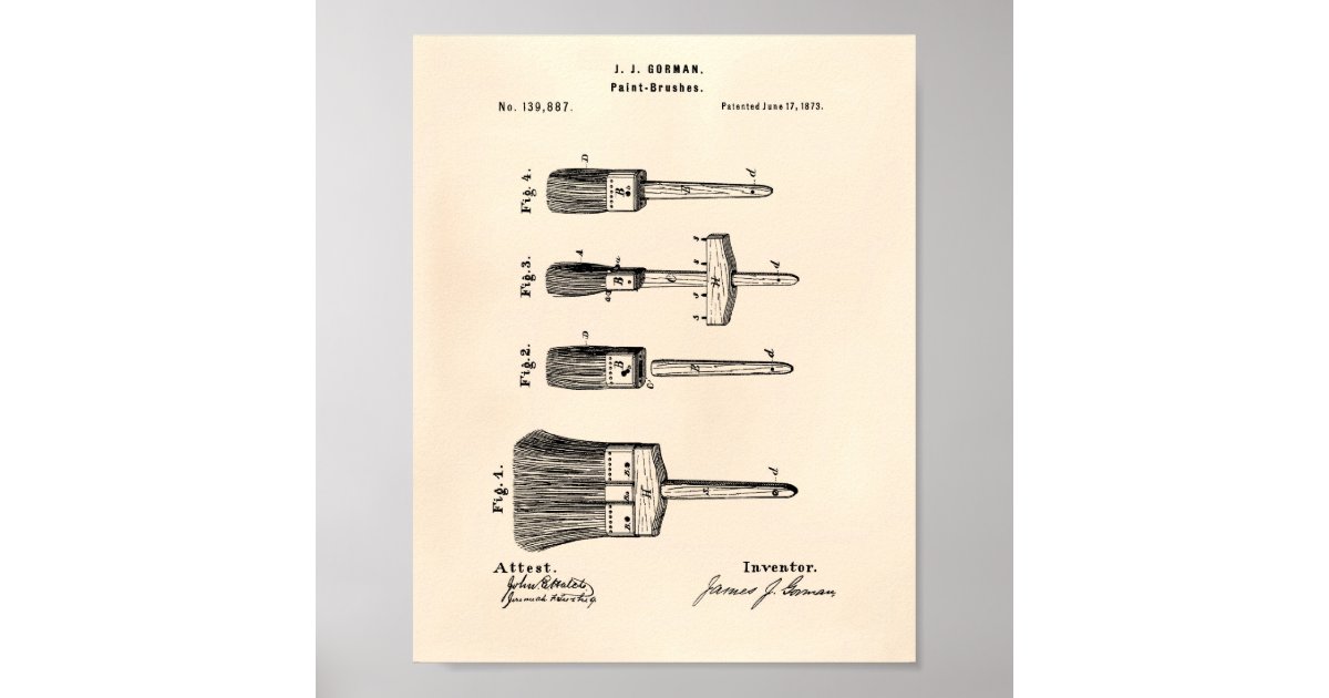 Paint Brushes 1873 Patent Art Old Peper Poster Zazzle
