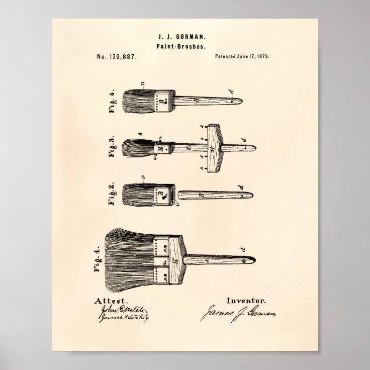 Paint Brushes 1873 Patent Art Old Peper Poster Zazzle