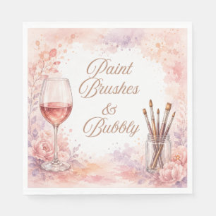 Paint Brushes & Bubbly Pink Watercolor Paint & Sip Napkins