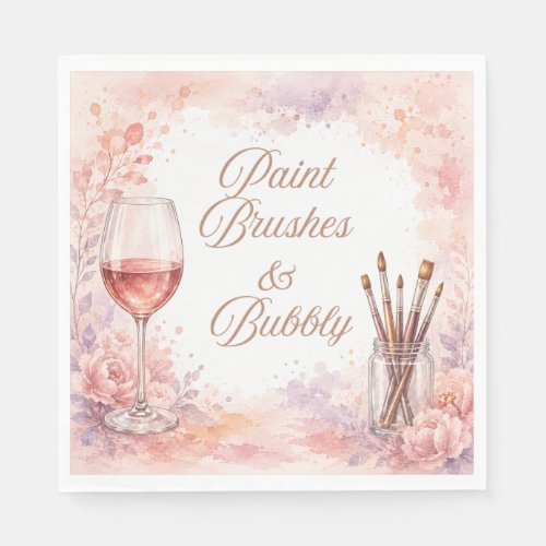 Paint Brushes & Bubbly Pink Watercolor Paint & Sip Napkins