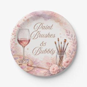 Paint Brushes & Bubbly Pink Watercolor Paint & Sip Paper Plates