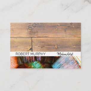 Paint Brushes Logo Artistic Wood Business Card