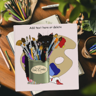 Paint Brushes Pallet Black Kitten Artist 3 Ring Binder
