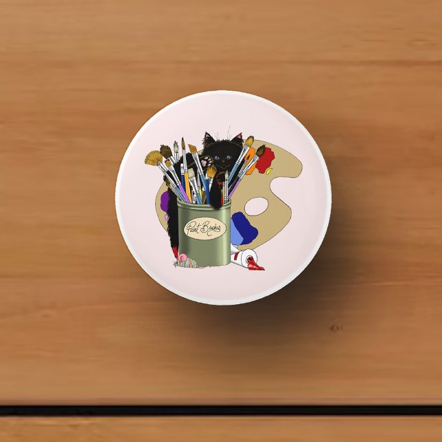 Paint Brushes Pallet Black Kitten Artist Ceramic Knob (Creator Uploaded)