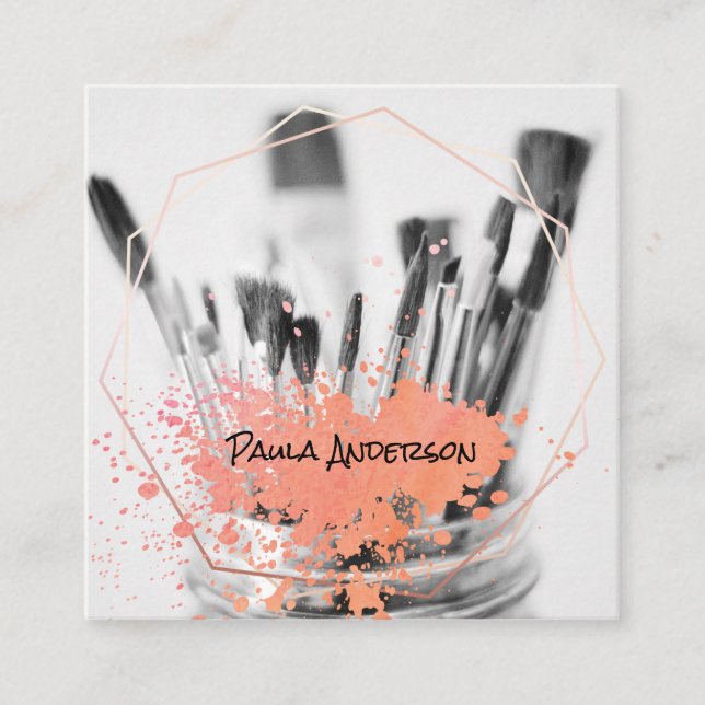 Paint Brushes | Spatter | Artistic | Geometric Square Business Card (Front)