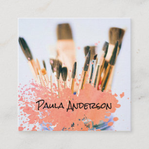 Paint Brushes Spatter Artistic Square Business Card