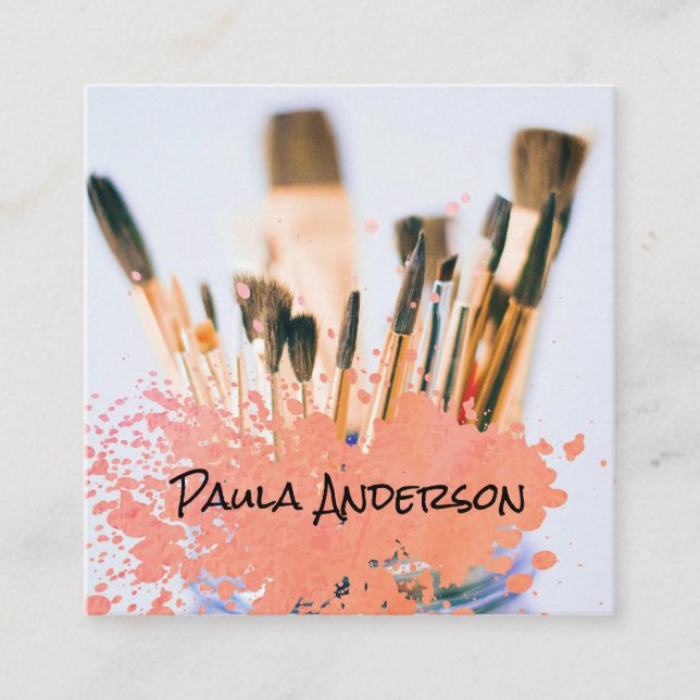 Paint Brushes | Spatter | Artistic Square Business Card (Front)