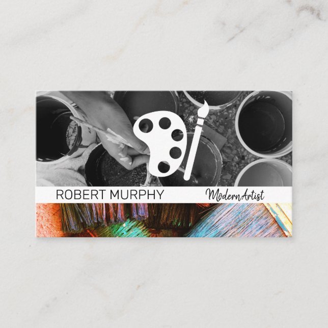 Paint Buckets and Brushes | Artist Palette Business Card (Front)