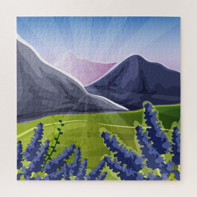 Paint by Numbers Style Art | Sun & Purple Flowers Jigsaw Puzzle (Vertical)