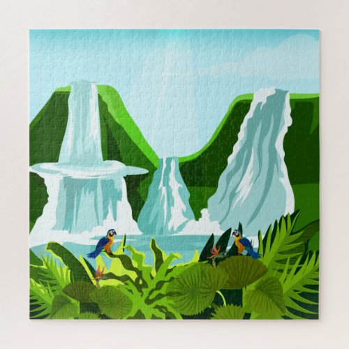 Paint by Numbers Style Art   Tropical Waterfalls Jigsaw Puzzle