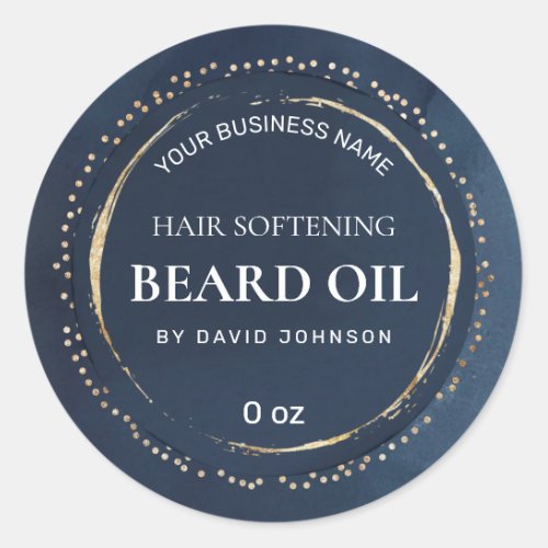 Paint Dots Gold Foil Navy Blue Beard Oil Classic Round Sticker