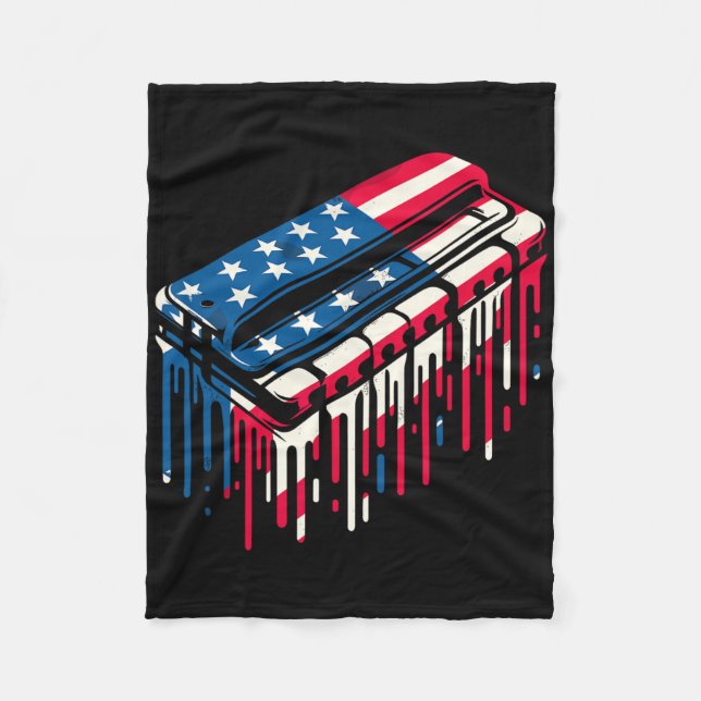 Paint Drip Harmonica American Usa Flag 4th Of July Fleece Blanket (Front)