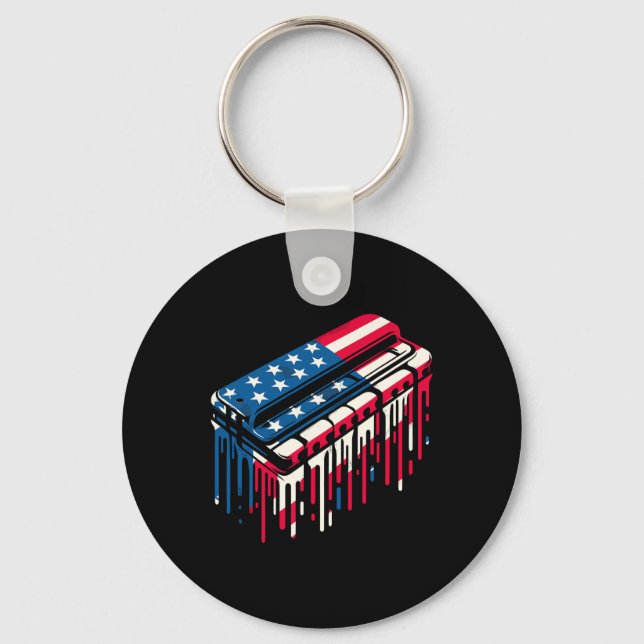 Paint Drip Harmonica American Usa Flag 4th Of July Keychain (Front)