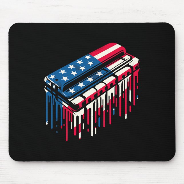 Paint Drip Harmonica American Usa Flag 4th Of July Mouse Pad (Front)