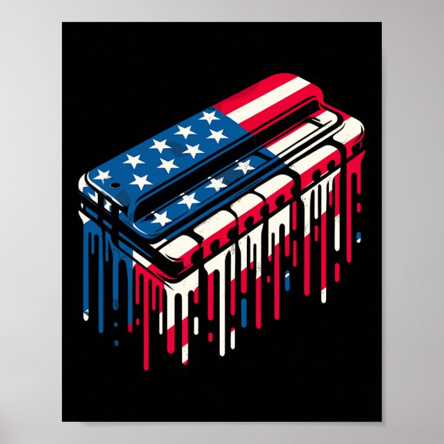 Paint Drip Harmonica American Usa Flag 4th Of July Poster (Front)