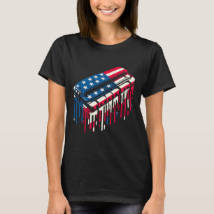 Paint Drip Harmonica American Usa Flag 4th Of July T-Shirt