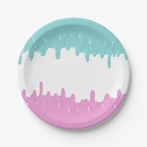 Paint Drips Gender reveal Pink Blue Paper Plates