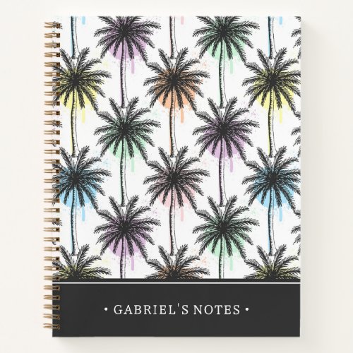 Paint Drop Palm Tree Pattern  Add Your Name Notebook