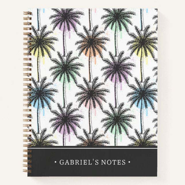 Paint Drop Palm Tree Pattern | Add Your Name Notebook (Front)