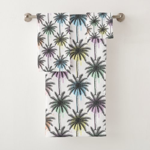 Paint Drop Palm Tree Pattern Bath Towel Set