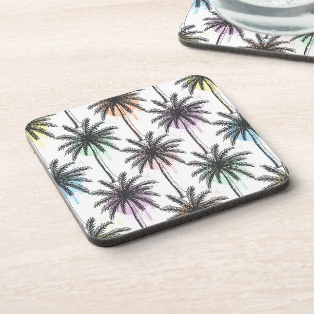 Paint Drop Palm Tree Pattern Beverage Coaster (Left Side)
