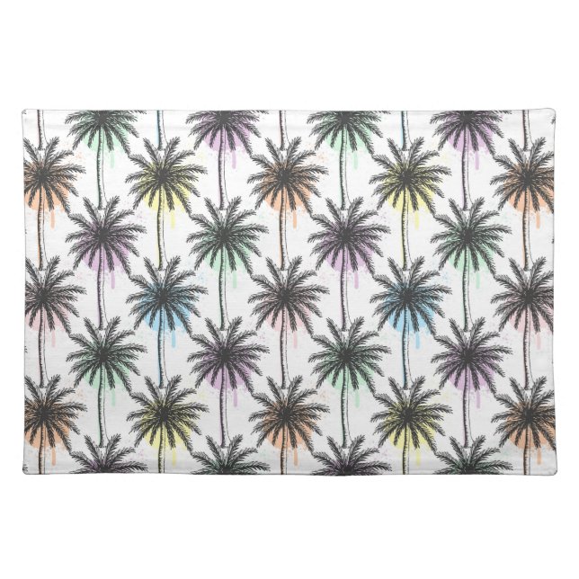 Paint Drop Palm Tree Pattern Cloth Placemat (Front)
